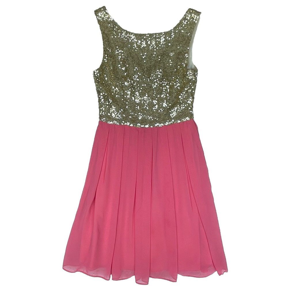 B Darlin Junior's Dress Size 3/4 Pink Gold Sequin Barbiecore Balletcore Kidcore‎